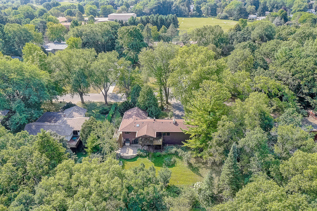 aerial photo of tree house in the woods
